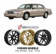 FORGED WHEELS RIMS for MERCURY GRAND MARQUIS ULTIMATE EDITION PANTHER PLATFORM 1992 - 2011

Custom forged wheels for Mercury Grand Marquis Ultimate Edition Panther Platform 1992 - 2011. Made-to-order monoblock, 2-piece and 3-piece rims in custom sizes, offsets, colors and finishes with guaranteed fitment.

We manufacture premium quality forged wheels rims for Mercury Grand Marquis Ultimate Edition Panther Platform 1992 - 2011 in any design, size, color.

THIS WHEEL DESIGN CAN BE CUSTOM-MADE FOR YOUR CAR IN 