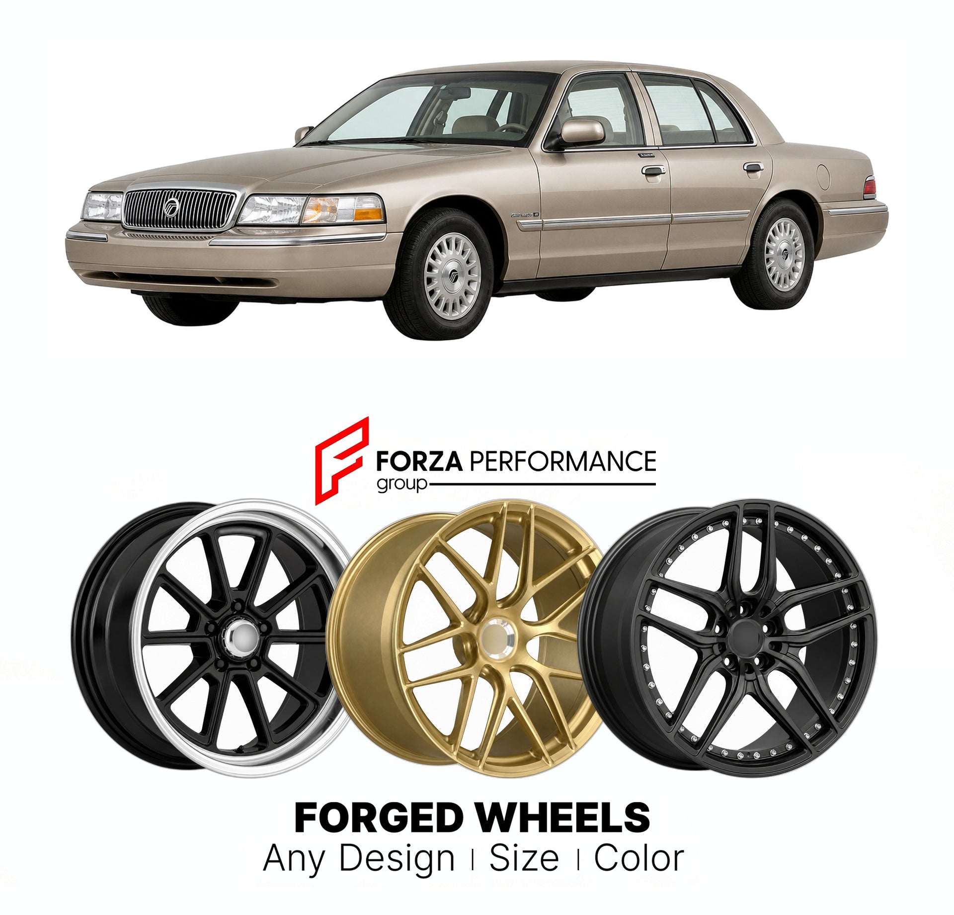 FORGED WHEELS RIMS for MERCURY GRAND MARQUIS ULTIMATE EDITION PANTHER PLATFORM 1992 - 2011

Custom forged wheels for Mercury Grand Marquis Ultimate Edition Panther Platform 1992 - 2011. Made-to-order monoblock, 2-piece and 3-piece rims in custom sizes, offsets, colors and finishes with guaranteed fitment.

We manufacture premium quality forged wheels rims for Mercury Grand Marquis Ultimate Edition Panther Platform 1992 - 2011 in any design, size, color.

THIS WHEEL DESIGN CAN BE CUSTOM-MADE FOR YOUR CAR IN 