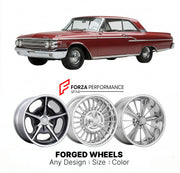 CUSTOM CLASSIC VINTAGE RESTOMOD RETRO OLD SCHOOL FORGED WHEELS RIMS for MERCURY MARAUDER S-55 1962 - 1967
Custom forged wheels for classic American muscle cars. Ideal for restomod builds, vintage restorations, and show cars. Deep dish and retro styling available.

We manufacture premium quality forged wheels rims for Mercury Marauder S-55 1962 - 1967 in any design, size, color.

THIS WHEEL DESIGN CAN BE CUSTOM-MADE FOR YOUR CAR IN ANY SIZE AND COLOR OPTIONS
Available in monoblock, 2-piece, 3-piece, duoblock