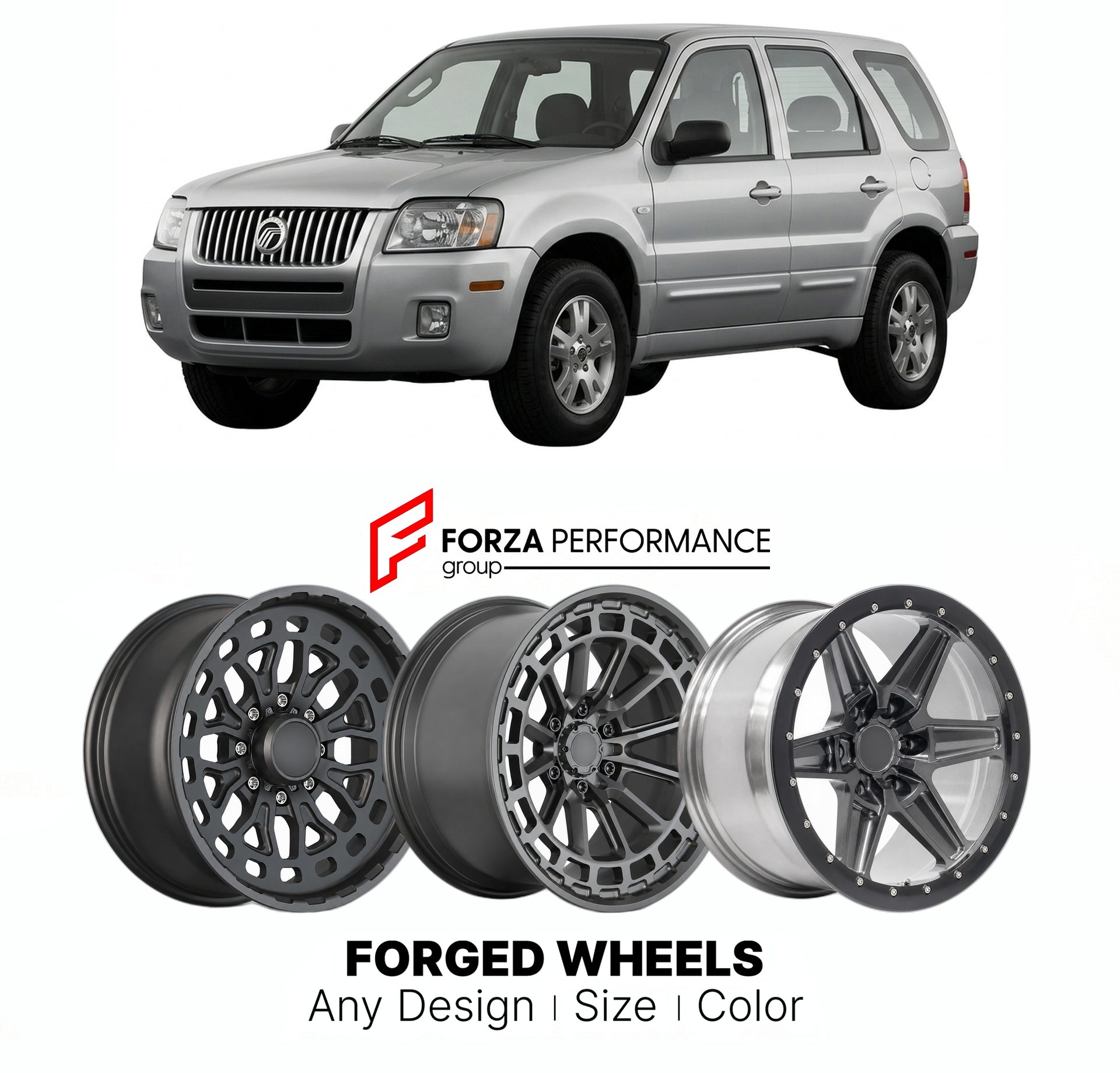 FORGED WHEELS RIMS for MERCURY MARINER 2005 - 2007

Custom forged wheels for Mercury Mariner 2005 - 2007. Made-to-order monoblock, 2-piece and 3-piece rims in custom sizes, offsets, colors and finishes with guaranteed fitment.

We manufacture premium quality forged wheels rims for Mercury Mariner 2005 - 2007 in any design, size, color.

THIS WHEEL DESIGN CAN BE CUSTOM-MADE FOR YOUR CAR IN ANY SIZE AND COLOR OPTIONS
Available in monoblock, 2-piece, 3-piece, duoblock, beadlock
3D wheel renderings are provided