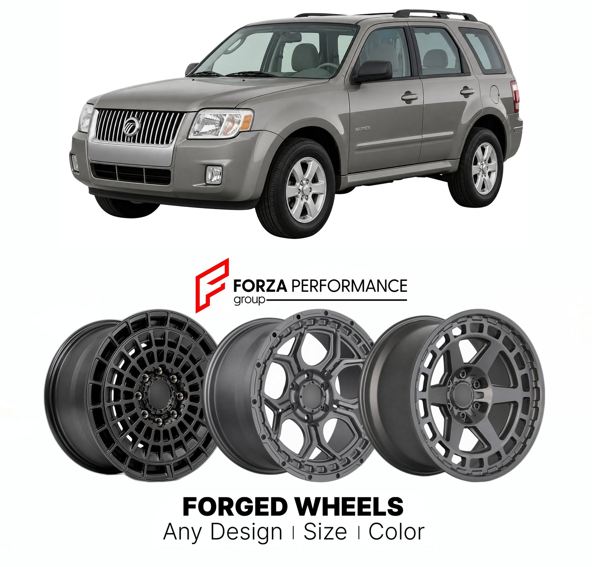 FORGED WHEELS RIMS for MERCURY MARINER 2005 - 2011

Custom forged wheels for Mercury Mariner 2005 - 2011. Made-to-order monoblock, 2-piece and 3-piece rims in custom sizes, offsets, colors and finishes with guaranteed fitment.

We manufacture premium quality forged wheels rims for Mercury Mariner 2005 - 2011 in any design, size, color.

THIS WHEEL DESIGN CAN BE CUSTOM-MADE FOR YOUR CAR IN ANY SIZE AND COLOR OPTIONS
Available in monoblock, 2-piece, 3-piece, duoblock, beadlock
3D wheel renderings are provided