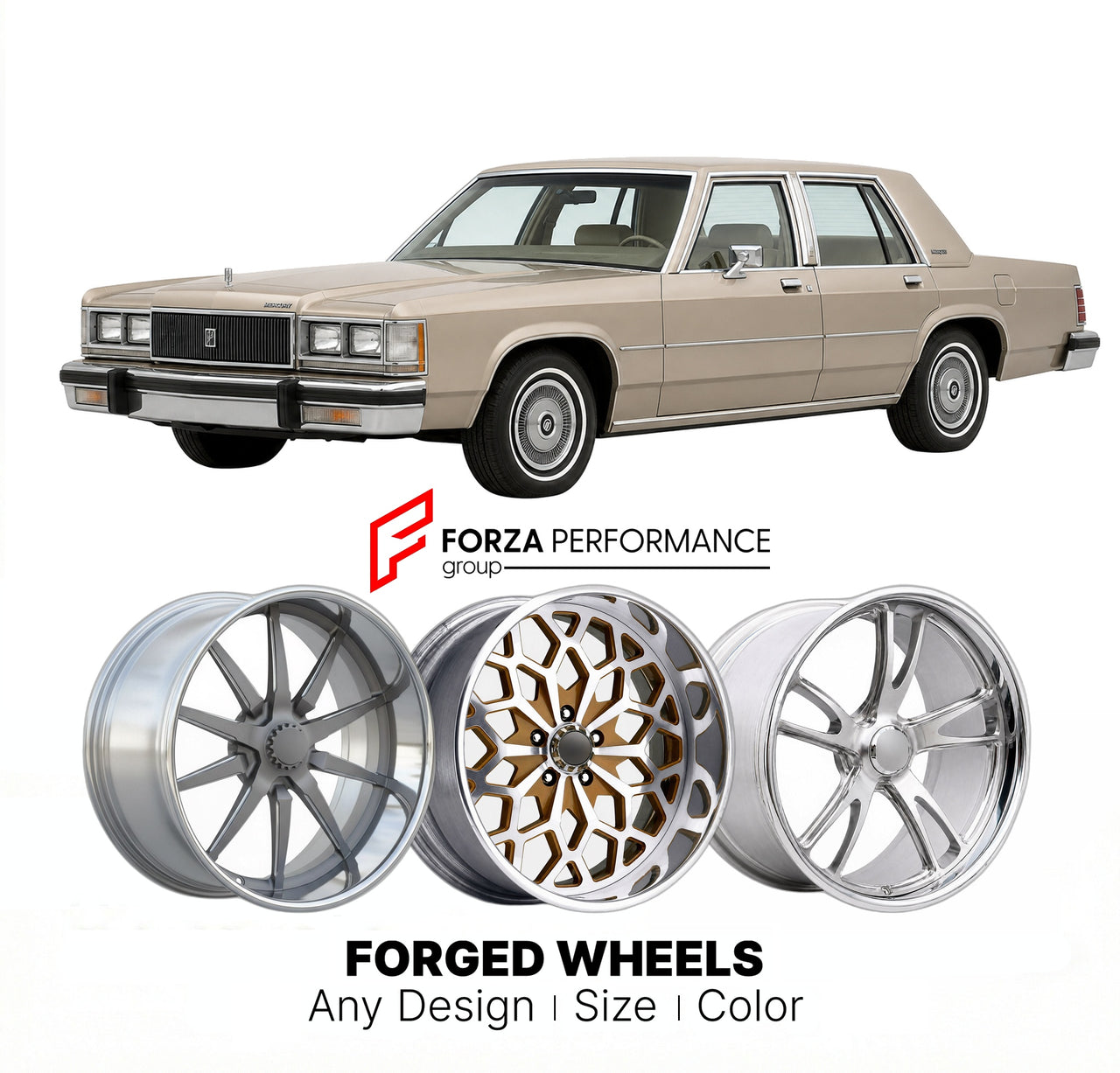 CUSTOM CLASSIC VINTAGE RESTOMOD RETRO OLD SCHOOL FORGED WHEELS RIMS for MERCURY MARQUIS 1983 - 1986
Custom forged wheels for classic American muscle cars. Ideal for restomod builds, vintage restorations, and show cars. Deep dish and retro styling available.

We manufacture premium quality forged wheels rims for Mercury Marquis 1983 - 1986 in any design, size, color.

THIS WHEEL DESIGN CAN BE CUSTOM-MADE FOR YOUR CAR IN ANY SIZE AND COLOR OPTIONS
Available in monoblock, 2-piece, 3-piece, duoblock, beadlock
3
