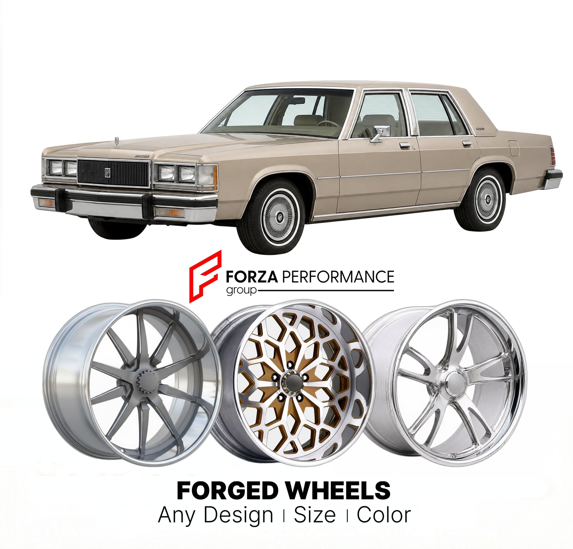 CUSTOM CLASSIC VINTAGE RESTOMOD RETRO OLD SCHOOL FORGED WHEELS RIMS for MERCURY MARQUIS 1983 - 1986
Custom forged wheels for classic American muscle cars. Ideal for restomod builds, vintage restorations, and show cars. Deep dish and retro styling available.

We manufacture premium quality forged wheels rims for Mercury Marquis 1983 - 1986 in any design, size, color.

THIS WHEEL DESIGN CAN BE CUSTOM-MADE FOR YOUR CAR IN ANY SIZE AND COLOR OPTIONS
Available in monoblock, 2-piece, 3-piece, duoblock, beadlock
3