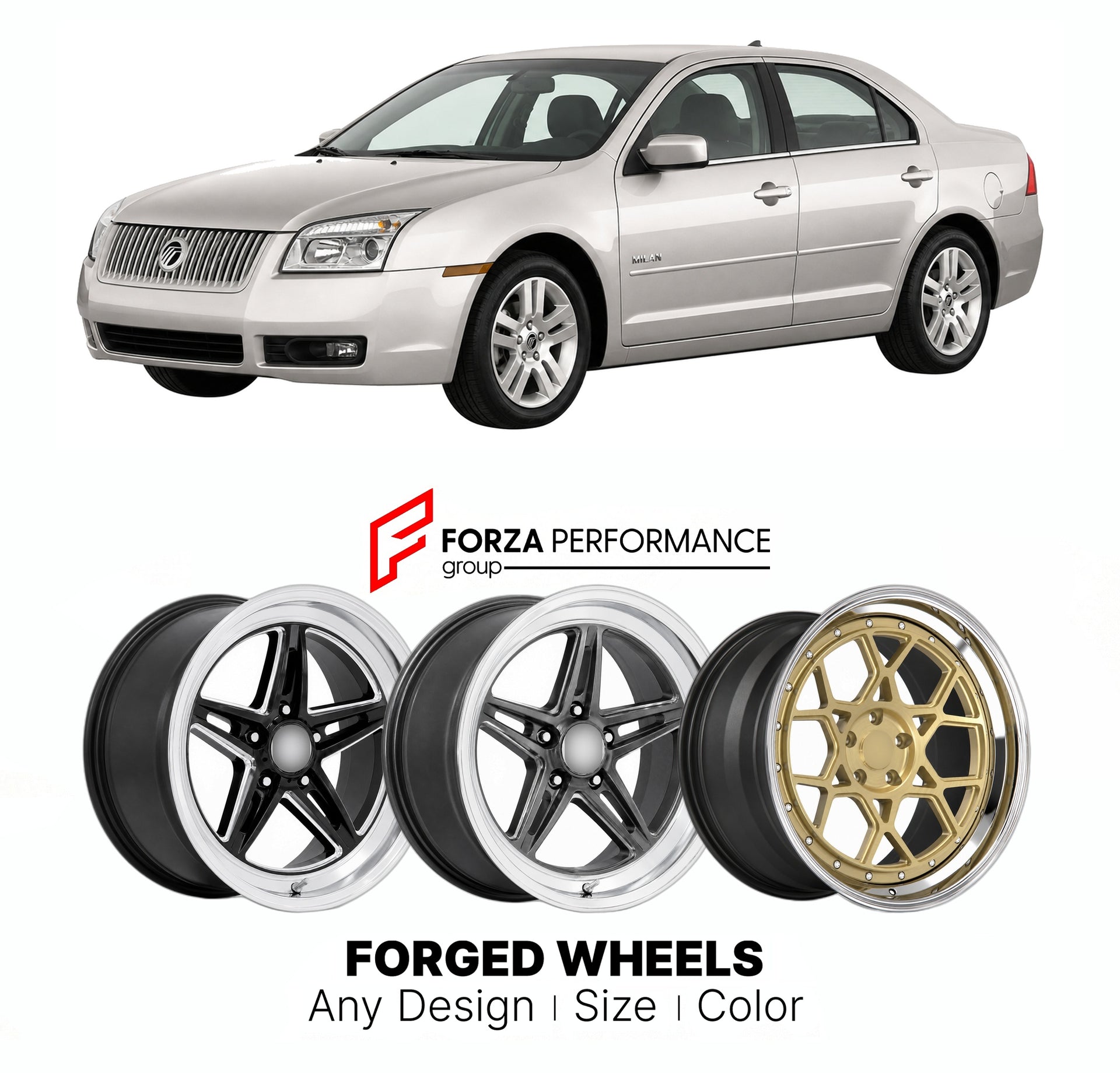 FORGED WHEELS RIMS for MERCURY MILAN PREMIER 2006 - 2011

Custom forged wheels for Mercury Milan Premier 2006 - 2011. Made-to-order monoblock, 2-piece and 3-piece rims in custom sizes, offsets, colors and finishes with guaranteed fitment.

We manufacture premium quality forged wheels rims for Mercury Milan Premier 2006 - 2011 in any design, size, color.

THIS WHEEL DESIGN CAN BE CUSTOM-MADE FOR YOUR CAR IN ANY SIZE AND COLOR OPTIONS
Available in monoblock, 2-piece, 3-piece, duoblock, beadlock
3D wheel rende