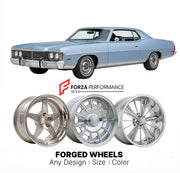 CUSTOM CLASSIC VINTAGE RESTOMOD RETRO OLD SCHOOL FORGED WHEELS RIMS for MERCURY MONTEGO 1972 - 1976
Custom forged wheels for classic American muscle cars. Ideal for restomod builds, vintage restorations, and show cars. Deep dish and retro styling available.

We manufacture premium quality forged wheels rims for Mercury Montego 1972 - 1976 in any design, size, color.

THIS WHEEL DESIGN CAN BE CUSTOM-MADE FOR YOUR CAR IN ANY SIZE AND COLOR OPTIONS
Available in monoblock, 2-piece, 3-piece, duoblock, beadlock
3