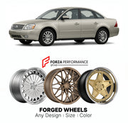 FORGED WHEELS RIMS for MERCURY MONTEGO 2005 - 2007

Custom forged wheels for Mercury Montego 2005 - 2007. Made-to-order monoblock, 2-piece and 3-piece rims in custom sizes, offsets, colors and finishes with guaranteed fitment.

We manufacture premium quality forged wheels rims for Mercury Montego 2005 - 2007 in any design, size, color.

THIS WHEEL DESIGN CAN BE CUSTOM-MADE FOR YOUR CAR IN ANY SIZE AND COLOR OPTIONS
Available in monoblock, 2-piece, 3-piece, duoblock, beadlock
3D wheel renderings are provided