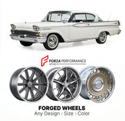 CUSTOM CLASSIC VINTAGE RESTOMOD RETRO OLD SCHOOL FORGED WHEELS RIMS for MERCURY MONTEREY 1958 - 1974
Custom forged wheels for classic American muscle cars. Ideal for restomod builds, vintage restorations, and show cars. Deep dish and retro styling available.

We manufacture premium quality forged wheels rims for Mercury Monterey 1958 - 1974 in any design, size, color.

THIS WHEEL DESIGN CAN BE CUSTOM-MADE FOR YOUR CAR IN ANY SIZE AND COLOR OPTIONS
Available in monoblock, 2-piece, 3-piece, duoblock, beadlock