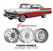 CUSTOM CLASSIC VINTAGE RESTOMOD RETRO OLD SCHOOL FORGED WHEELS RIMS for MERCURY PARK LANE 1958 - 1960
Custom forged wheels for classic American muscle cars. Ideal for restomod builds, vintage restorations, and show cars. Deep dish and retro styling available.

We manufacture premium quality forged wheels rims for Mercury Park Lane 1958 - 1960 in any design, size, color.

THIS WHEEL DESIGN CAN BE CUSTOM-MADE FOR YOUR CAR IN ANY SIZE AND COLOR OPTIONS
Available in monoblock, 2-piece, 3-piece, duoblock, beadlo