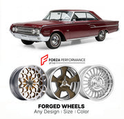 CUSTOM CLASSIC VINTAGE RESTOMOD RETRO OLD SCHOOL FORGED WHEELS RIMS for MERCURY S-55 MARAUDER 1962 - 1967
Custom forged wheels for classic American muscle cars. Ideal for restomod builds, vintage restorations, and show cars. Deep dish and retro styling available.

We manufacture premium quality forged wheels rims for Mercury S-55 Marauder 1962 - 1967 in any design, size, color.

THIS WHEEL DESIGN CAN BE CUSTOM-MADE FOR YOUR CAR IN ANY SIZE AND COLOR OPTIONS
Available in monoblock, 2-piece, 3-piece, duoblock