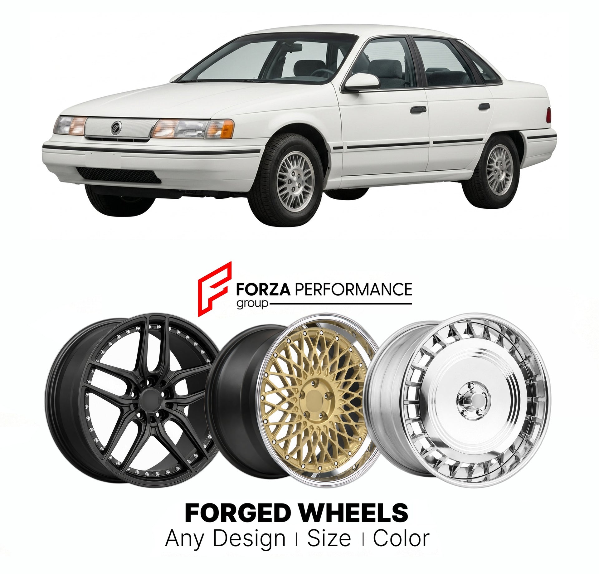 FORGED WHEELS RIMS for MERCURY SABLE 1986 - 1991

Custom forged wheels for Mercury Sable 1986 - 1991. Made-to-order monoblock, 2-piece and 3-piece rims in custom sizes, offsets, colors and finishes with guaranteed fitment.

We manufacture premium quality forged wheels rims for Mercury Sable 1986 - 1991 in any design, size, color.

THIS WHEEL DESIGN CAN BE CUSTOM-MADE FOR YOUR CAR IN ANY SIZE AND COLOR OPTIONS
Available in monoblock, 2-piece, 3-piece, duoblock, beadlock
3D wheel renderings are provided accor