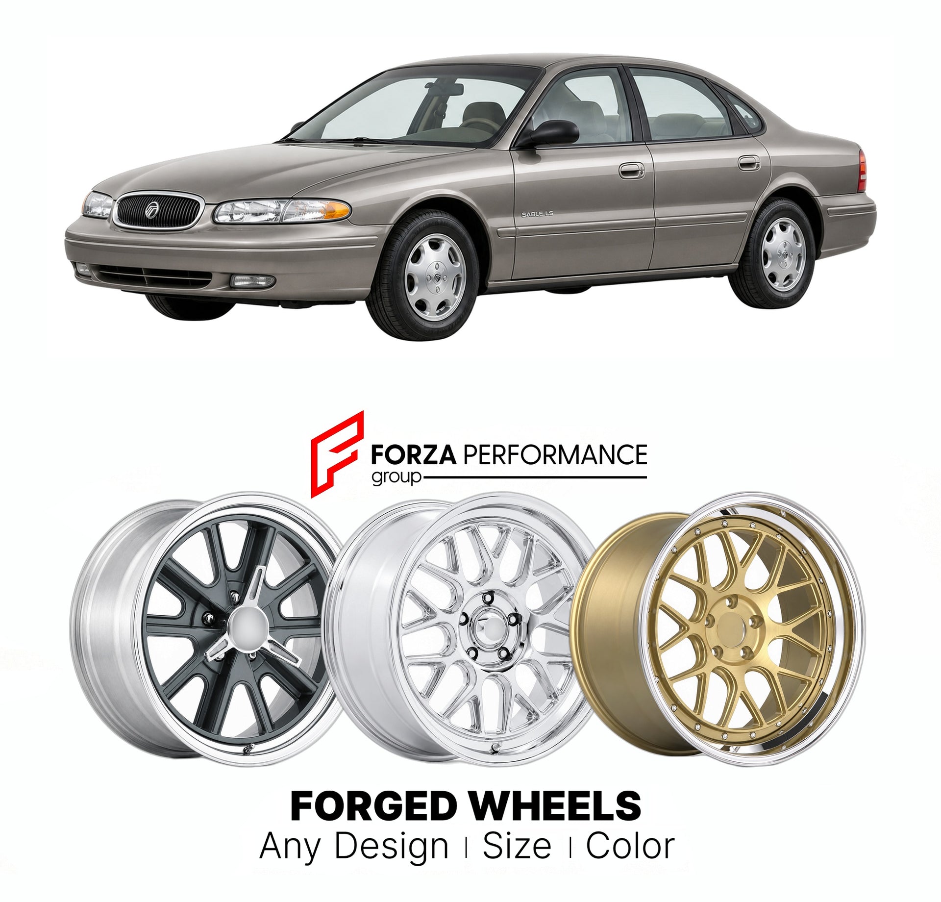 FORGED WHEELS RIMS for MERCURY SABLE LS 1992 - 2009

Custom forged wheels for Mercury Sable LS 1992 - 2009. Made-to-order monoblock, 2-piece and 3-piece rims in custom sizes, offsets, colors and finishes with guaranteed fitment.

We manufacture premium quality forged wheels rims for Mercury Sable LS 1992 - 2009 in any design, size, color.

THIS WHEEL DESIGN CAN BE CUSTOM-MADE FOR YOUR CAR IN ANY SIZE AND COLOR OPTIONS
Available in monoblock, 2-piece, 3-piece, duoblock, beadlock
3D wheel renderings are provi