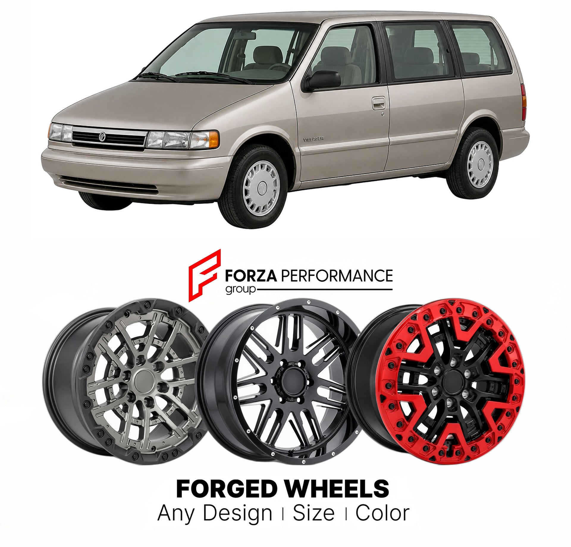 FORGED WHEELS RIMS for MERCURY VILLAGER 1993 - 1998

Custom forged wheels for Mercury Villager 1993 - 1998. Made-to-order monoblock, 2-piece and 3-piece rims in custom sizes, offsets, colors and finishes with guaranteed fitment.

We manufacture premium quality forged wheels rims for Mercury Villager 1993 - 1998 in any design, size, color.

THIS WHEEL DESIGN CAN BE CUSTOM-MADE FOR YOUR CAR IN ANY SIZE AND COLOR OPTIONS
Available in monoblock, 2-piece, 3-piece, duoblock, beadlock
3D wheel renderings are provi
