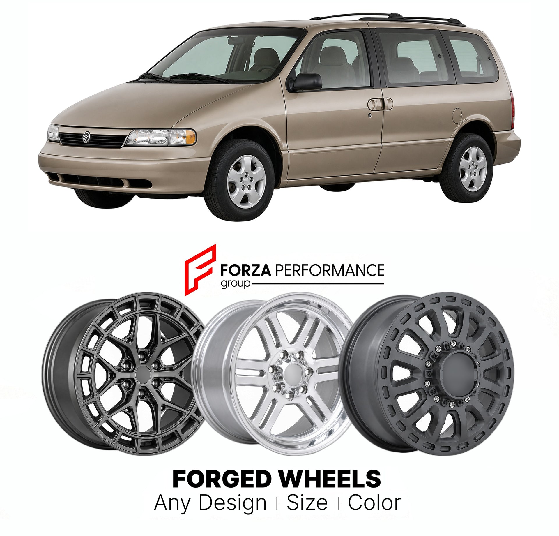 FORGED WHEELS RIMS for MERCURY VILLAGER 1999 - 2002

Custom forged wheels for Mercury Villager 1999 - 2002. Made-to-order monoblock, 2-piece and 3-piece rims in custom sizes, offsets, colors and finishes with guaranteed fitment.

We manufacture premium quality forged wheels rims for Mercury Villager 1999 - 2002 in any design, size, color.

THIS WHEEL DESIGN CAN BE CUSTOM-MADE FOR YOUR CAR IN ANY SIZE AND COLOR OPTIONS
Available in monoblock, 2-piece, 3-piece, duoblock, beadlock
3D wheel renderings are provi
