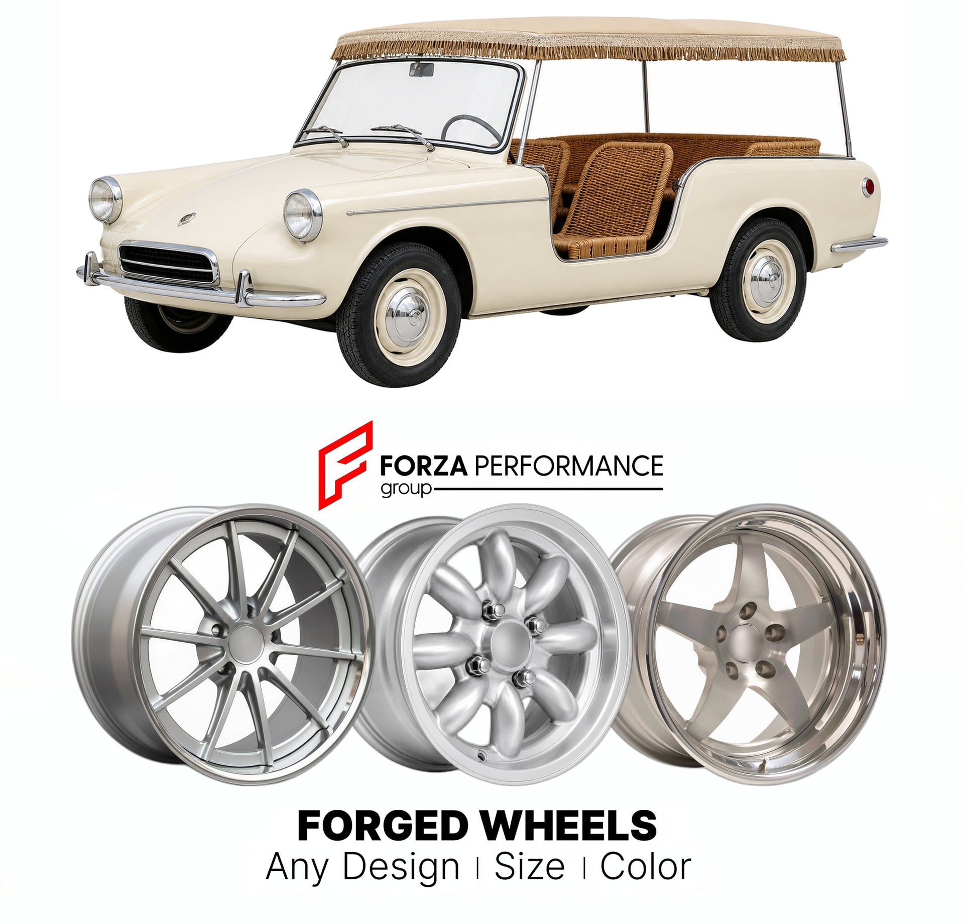 CUSTOM CLASSIC VINTAGE RESTOMOD RETRO OLD SCHOOL FORGED WHEELS RIMS for MICHELOTTI SHELLETTE 1968 - 1972

Custom forged wheels for Michelotti Shellette 1968 - 1972. Classic, vintage, restomod wheel designs made to order in custom sizes, offsets, colors and finishes.

We manufacture premium quality forged wheels rims for Michelotti Shellette 1968 - 1972 in any design, size, color.

THIS WHEEL DESIGN CAN BE CUSTOM-MADE FOR YOUR CAR IN ANY SIZE AND COLOR OPTIONS
Available in monoblock, 2-piece, 3-piece, duoblo