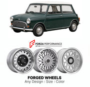 CUSTOM CLASSIC VINTAGE RESTOMOD RETRO OLD SCHOOL FORGED WHEELS RIMS for MINI CLASSIC COOPER 1961 - 1971

Custom forged wheels for Mini Classic Cooper 1961 - 1971. Classic, vintage, restomod wheel designs made to order in custom sizes, offsets, colors and finishes.

We manufacture premium quality forged wheels rims for Mini Classic Cooper 1961 - 1971 in any design, size, color.

THIS WHEEL DESIGN CAN BE CUSTOM-MADE FOR YOUR CAR IN ANY SIZE AND COLOR OPTIONS
Available in monoblock, 2-piece, 3-piece, duoblock,