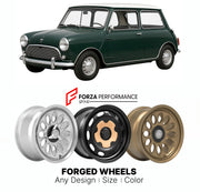 CUSTOM CLASSIC VINTAGE RESTOMOD RETRO OLD SCHOOL FORGED WHEELS RIMS for MINI CLASSIC COOPER S 1963 - 1971

Custom forged wheels for Mini Classic Cooper S 1963 - 1971. Classic, vintage, restomod wheel designs made to order in custom sizes, offsets, colors and finishes.

We manufacture premium quality forged wheels rims for Mini Classic Cooper S 1963 - 1971 in any design, size, color.

THIS WHEEL DESIGN CAN BE CUSTOM-MADE FOR YOUR CAR IN ANY SIZE AND COLOR OPTIONS
Available in monoblock, 2-piece, 3-piece, duo