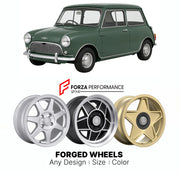 CUSTOM CLASSIC VINTAGE RESTOMOD RETRO OLD SCHOOL FORGED WHEELS RIMS for MINI CLASSIC MK 3 1969 - 1976

Custom forged wheels for Mini Classic MK 3 1969 - 1976. Classic, vintage, restomod wheel designs made to order in custom sizes, offsets, colors and finishes.

We manufacture premium quality forged wheels rims for Mini Classic MK 3 1969 - 1976 in any design, size, color.

THIS WHEEL DESIGN CAN BE CUSTOM-MADE FOR YOUR CAR IN ANY SIZE AND COLOR OPTIONS
Available in monoblock, 2-piece, 3-piece, duoblock, beadl