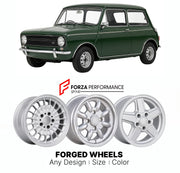 CUSTOM CLASSIC VINTAGE RESTOMOD RETRO OLD SCHOOL FORGED WHEELS RIMS for MINI CLUBMAN 1275 GT 1969 - 1980

Custom forged wheels for Mini Clubman 1275 GT 1969 - 1980. Classic, vintage, restomod wheel designs made to order in custom sizes, offsets, colors and finishes.

We manufacture premium quality forged wheels rims for Mini Clubman 1275 GT 1969 - 1980 in any design, size, color.

THIS WHEEL DESIGN CAN BE CUSTOM-MADE FOR YOUR CAR IN ANY SIZE AND COLOR OPTIONS
Available in monoblock, 2-piece, 3-piece, duoblo