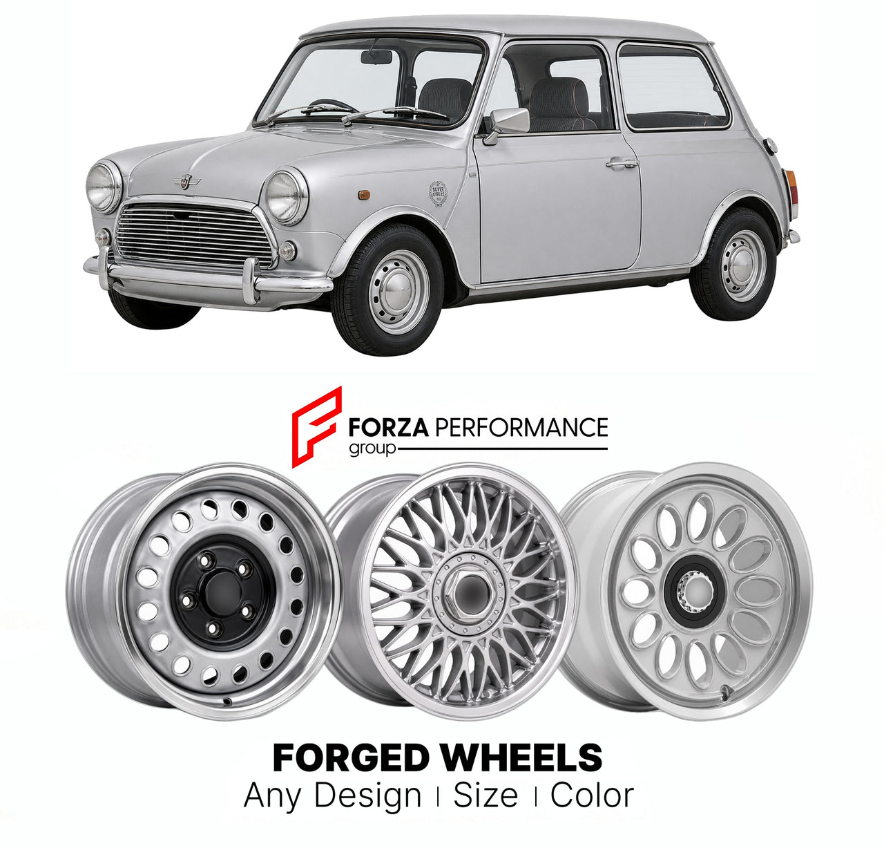 CUSTOM CLASSIC VINTAGE RESTOMOD RETRO OLD SCHOOL FORGED WHEELS RIMS for MINI MINI 1000 SILVER JUBILEE EDITION 1977 - 1977

Custom forged wheels for Mini Mini 1000 Silver Jubilee Edition 1977 - 1977. Classic, vintage, restomod wheel designs made to order in custom sizes, offsets, colors and finishes.

We manufacture premium quality forged wheels rims for Mini Mini 1000 Silver Jubilee Edition 1977 - 1977 in any design, size, color.

THIS WHEEL DESIGN CAN BE CUSTOM-MADE FOR YOUR CAR IN ANY SIZE AND COLOR OPTIO