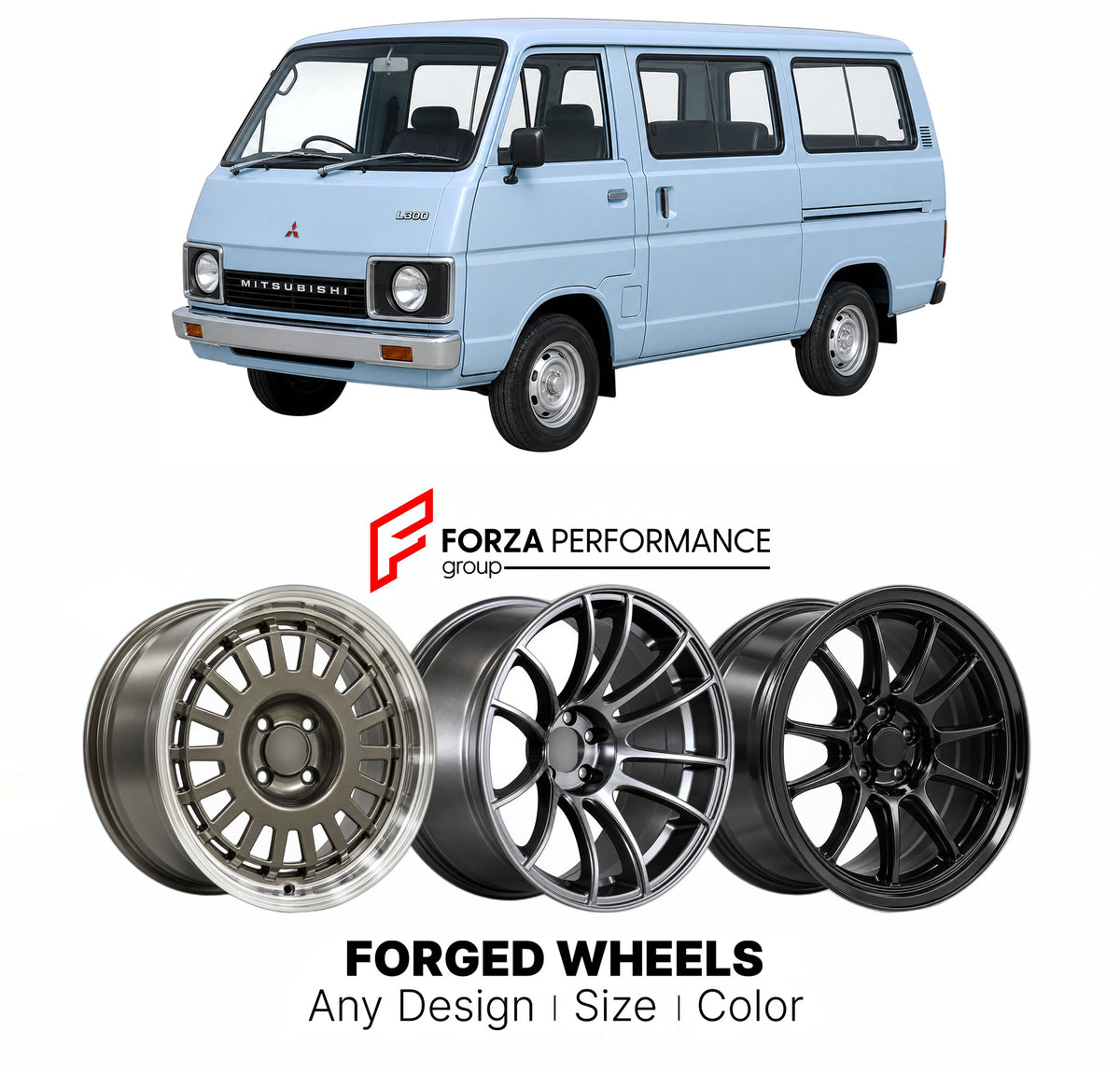 CUSTOM CLASSIC VINTAGE RESTOMOD RETRO OLD SCHOOL FORGED WHEELS RIMS for MITSUBISHI DELICA L300 L030 1979 - 1986

Custom forged wheels for Mitsubishi Delica L300 L030 1979 - 1986. Classic, vintage, restomod and retro JDM wheel designs made to order in custom sizes, offsets, colors and finishes with guaranteed fitment.

We manufacture premium quality forged wheels rims for Mitsubishi Delica L300 L030 1979 - 1986 in any design, size, color.

JDM WHEEL DESIGNS: our Japanese collection for hatchbacks, kei cars a