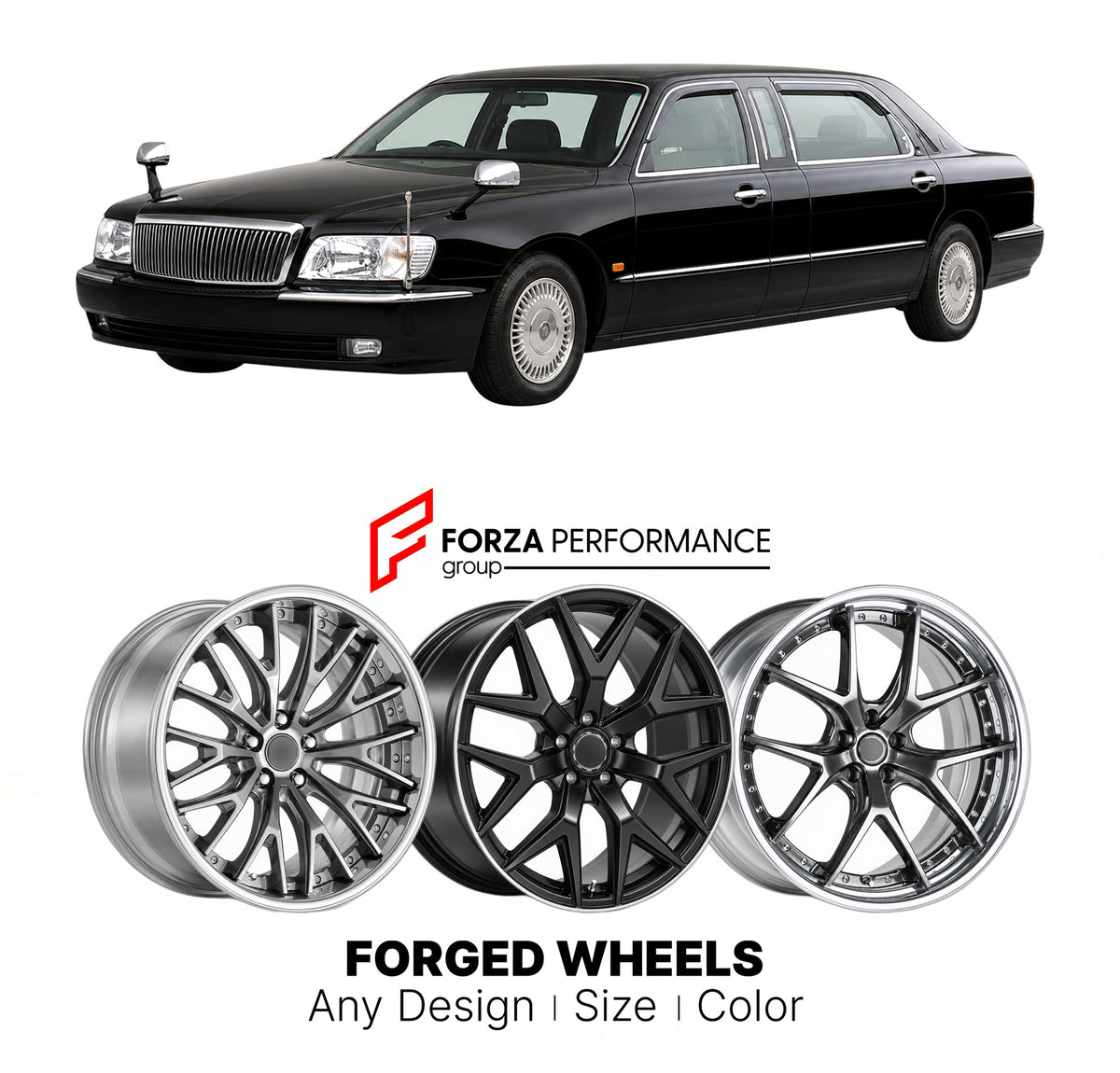 CUSTOM CLASSIC VINTAGE RESTOMOD RETRO OLD SCHOOL FORGED WHEELS RIMS for MITSUBISHI DIGNITY S43A 1999 - 2001

Custom forged wheels for Mitsubishi Dignity S43A 1999 - 2001. Classic, vintage, restomod and retro JDM wheel designs made to order in custom sizes, offsets, colors and finishes with guaranteed fitment.

We manufacture premium quality forged wheels rims for Mitsubishi Dignity S43A 1999 - 2001 in any design, size, color.

JDM WHEEL DESIGNS: our Japanese collection for sedans and wagons includes designs