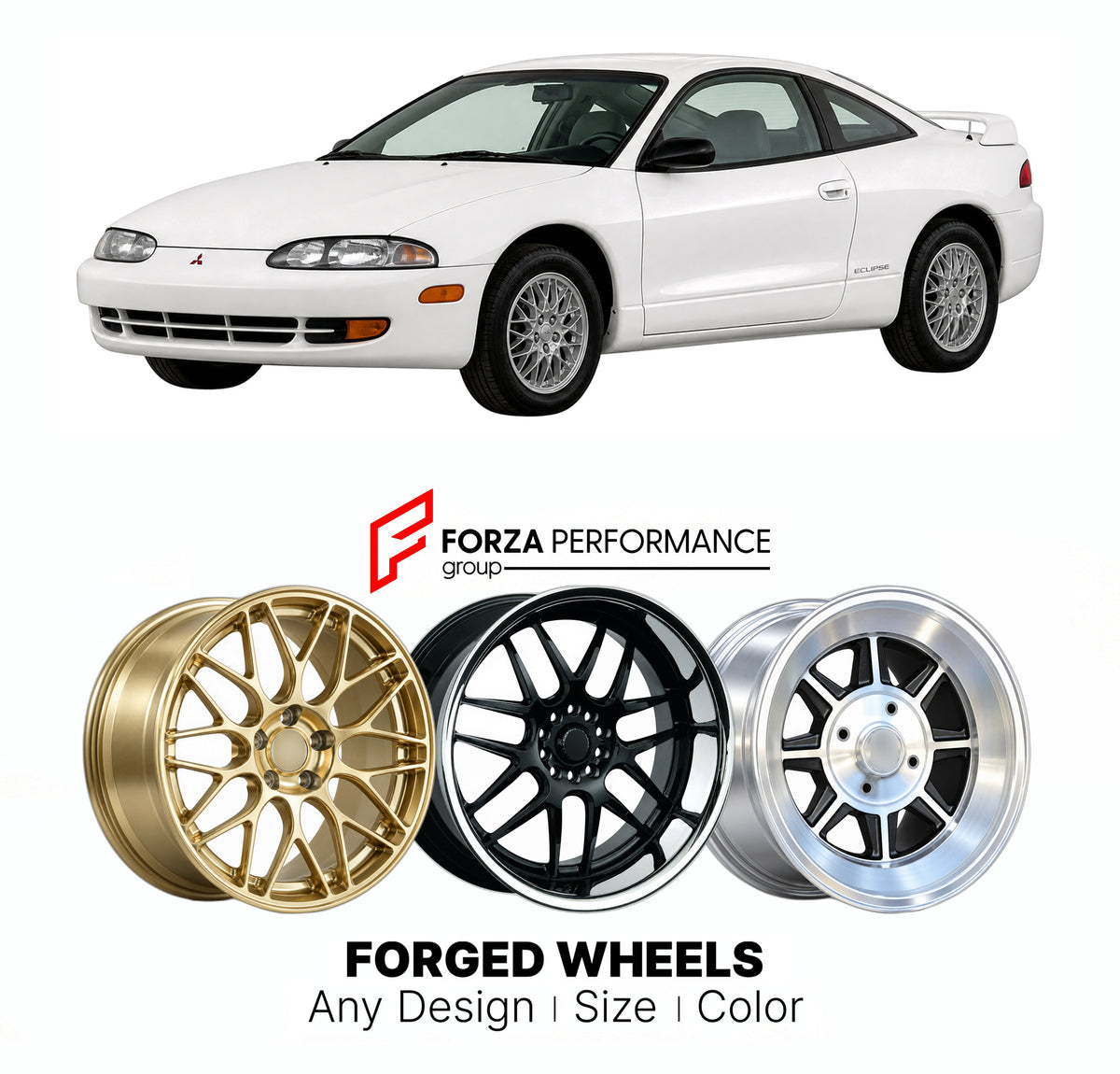 CUSTOM CLASSIC VINTAGE RESTOMOD RETRO OLD SCHOOL FORGED WHEELS RIMS for MITSUBISHI ECLIPSE D20 1989 - 1994

Custom forged wheels for Mitsubishi Eclipse D20 1989 - 1994. Classic, vintage, restomod and retro JDM wheel designs made to order in custom sizes, offsets, colors and finishes with guaranteed fitment.

We manufacture premium quality forged wheels rims for Mitsubishi Eclipse D20 1989 - 1994 in any design, size, color.

JDM WHEEL DESIGNS: our Japanese collection for sports cars and coupes includes desig
