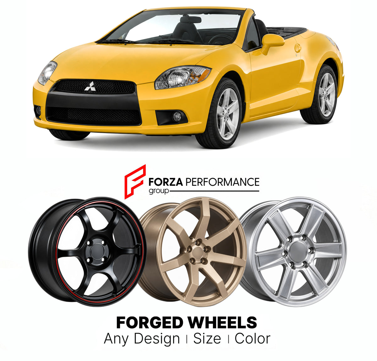 FORGED WHEELS RIMS for MITSUBISHI ECLIPSE DK FACELIFT 2009 - 2012

Custom forged wheels for Mitsubishi Eclipse DK Facelift 2009 - 2012. Made-to-order monoblock, 2-piece and 3-piece rims in custom sizes, offsets, colors and finishes with guaranteed fitment.

We manufacture premium quality forged wheels rims for Mitsubishi Eclipse DK Facelift 2009 - 2012 in any design, size, color.

JDM WHEEL DESIGNS: our Japanese collection for sports cars and coupes includes designs inspired by Rays Volk Racing, XXR, SSR, E