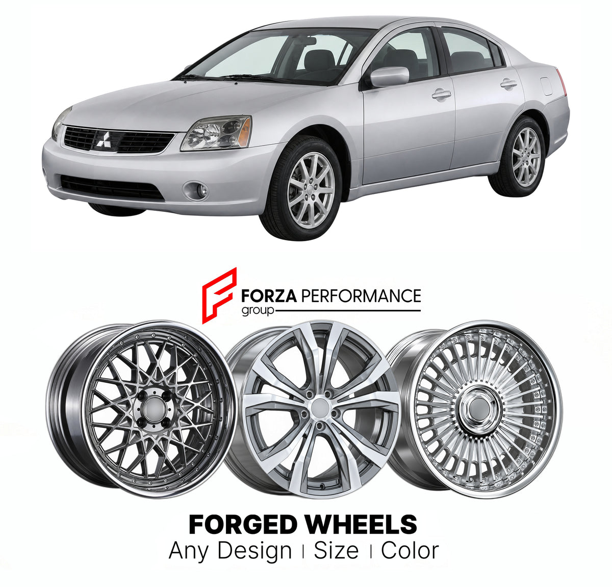 FORGED WHEELS RIMS for MITSUBISHI GALANT DJ DM 2003 - 2008

Custom forged wheels for Mitsubishi Galant DJ DM 2003 - 2008. Made-to-order monoblock, 2-piece and 3-piece rims in custom sizes, offsets, colors and finishes with guaranteed fitment.

We manufacture premium quality forged wheels rims for Mitsubishi Galant DJ DM 2003 - 2008 in any design, size, color.

JDM WHEEL DESIGNS: our Japanese collection for sedans and wagons includes designs inspired by Weds Kranze, Wald, Leon Hardiritt, Vossen, Kuhl Racing,