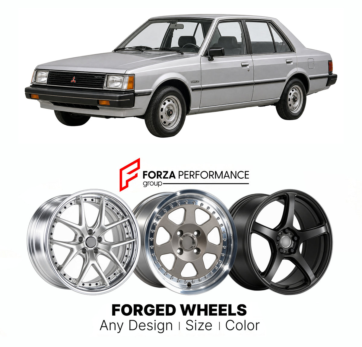 CUSTOM CLASSIC VINTAGE RESTOMOD RETRO OLD SCHOOL FORGED WHEELS RIMS for MITSUBISHI LANCER A170 1979 - 1987

Custom forged wheels for Mitsubishi Lancer A170 1979 - 1987. Classic, vintage, restomod and retro JDM wheel designs made to order in custom sizes, offsets, colors and finishes with guaranteed fitment.

We manufacture premium quality forged wheels rims for Mitsubishi Lancer A170 1979 - 1987 in any design, size, color.

JDM WHEEL DESIGNS: our Japanese collection for sedans and wagons includes designs in