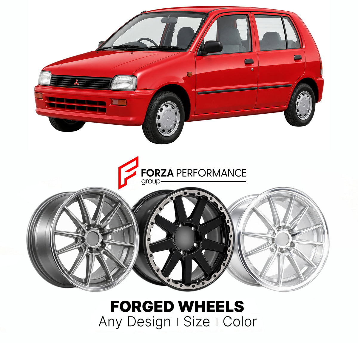 CUSTOM CLASSIC VINTAGE RESTOMOD RETRO OLD SCHOOL FORGED WHEELS RIMS for MITSUBISHI MINICA H20 1989 - 1993

Custom forged wheels for Mitsubishi Minica H20 1989 - 1993. Classic, vintage, restomod and retro JDM wheel designs made to order in custom sizes, offsets, colors and finishes with guaranteed fitment.

We manufacture premium quality forged wheels rims for Mitsubishi Minica H20 1989 - 1993 in any design, size, color.

JDM WHEEL DESIGNS: our Japanese collection for hatchbacks, kei cars and MPVs includes d