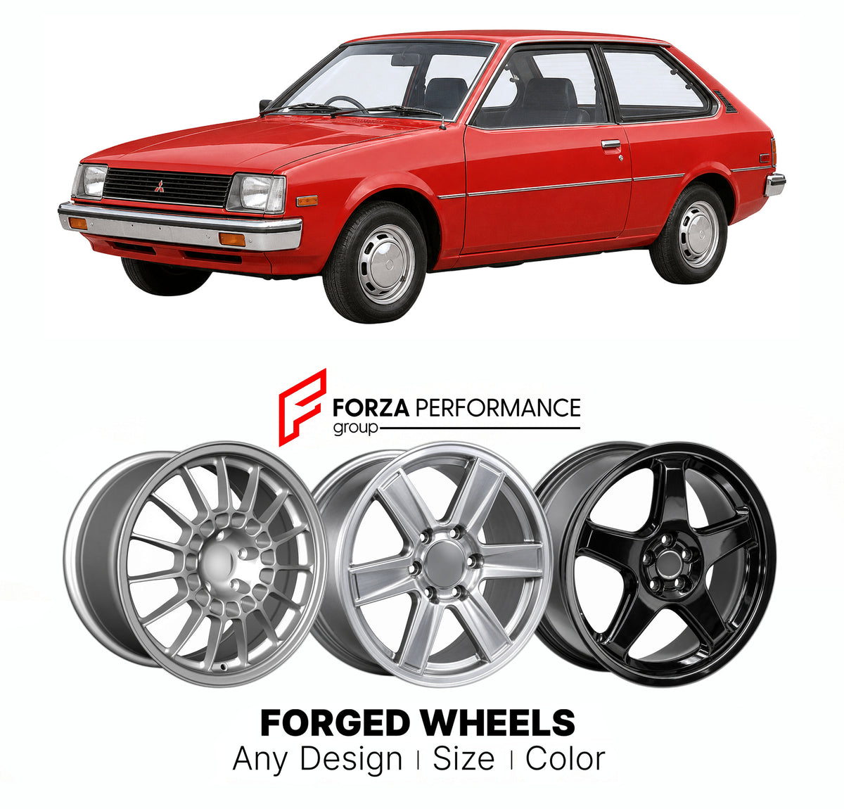 CUSTOM CLASSIC VINTAGE RESTOMOD RETRO OLD SCHOOL FORGED WHEELS RIMS for MITSUBISHI MIRAGE A150 1978 - 1983

Custom forged wheels for Mitsubishi Mirage A150 1978 - 1983. Classic, vintage, restomod and retro JDM wheel designs made to order in custom sizes, offsets, colors and finishes with guaranteed fitment.

We manufacture premium quality forged wheels rims for Mitsubishi Mirage A150 1978 - 1983 in any design, size, color.

JDM WHEEL DESIGNS: our Japanese collection for hatchbacks, kei cars and MPVs include