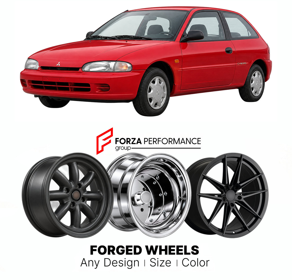 CUSTOM CLASSIC VINTAGE RESTOMOD RETRO OLD SCHOOL FORGED WHEELS RIMS for MITSUBISHI MIRAGE CA CB CC CD 1991 - 1995

Custom forged wheels for Mitsubishi Mirage CA CB CC CD 1991 - 1995. Classic, vintage, restomod and retro JDM wheel designs made to order in custom sizes, offsets, colors and finishes with guaranteed fitment.

We manufacture premium quality forged wheels rims for Mitsubishi Mirage CA CB CC CD 1991 - 1995 in any design, size, color.

JDM WHEEL DESIGNS: our Japanese collection for hatchbacks, kei 
