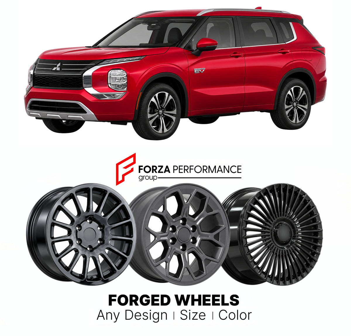 FORGED WHEELS RIMS for MITSUBISHI OUTLANDER PHEV GN 2022+

Custom forged wheels for Mitsubishi Outlander PHEV GN 2022+. Made-to-order monoblock, 2-piece and 3-piece rims in custom sizes, offsets, colors and finishes with guaranteed fitment.

We manufacture premium quality forged wheels rims for Mitsubishi Outlander PHEV GN 2022+ in any design, size, color.

JDM WHEEL DESIGNS: our Japanese collection for SUVs and pickups includes designs inspired by Bradley V, Method Race Wheels, Forgiato, Kuhl Racing, Mugen
