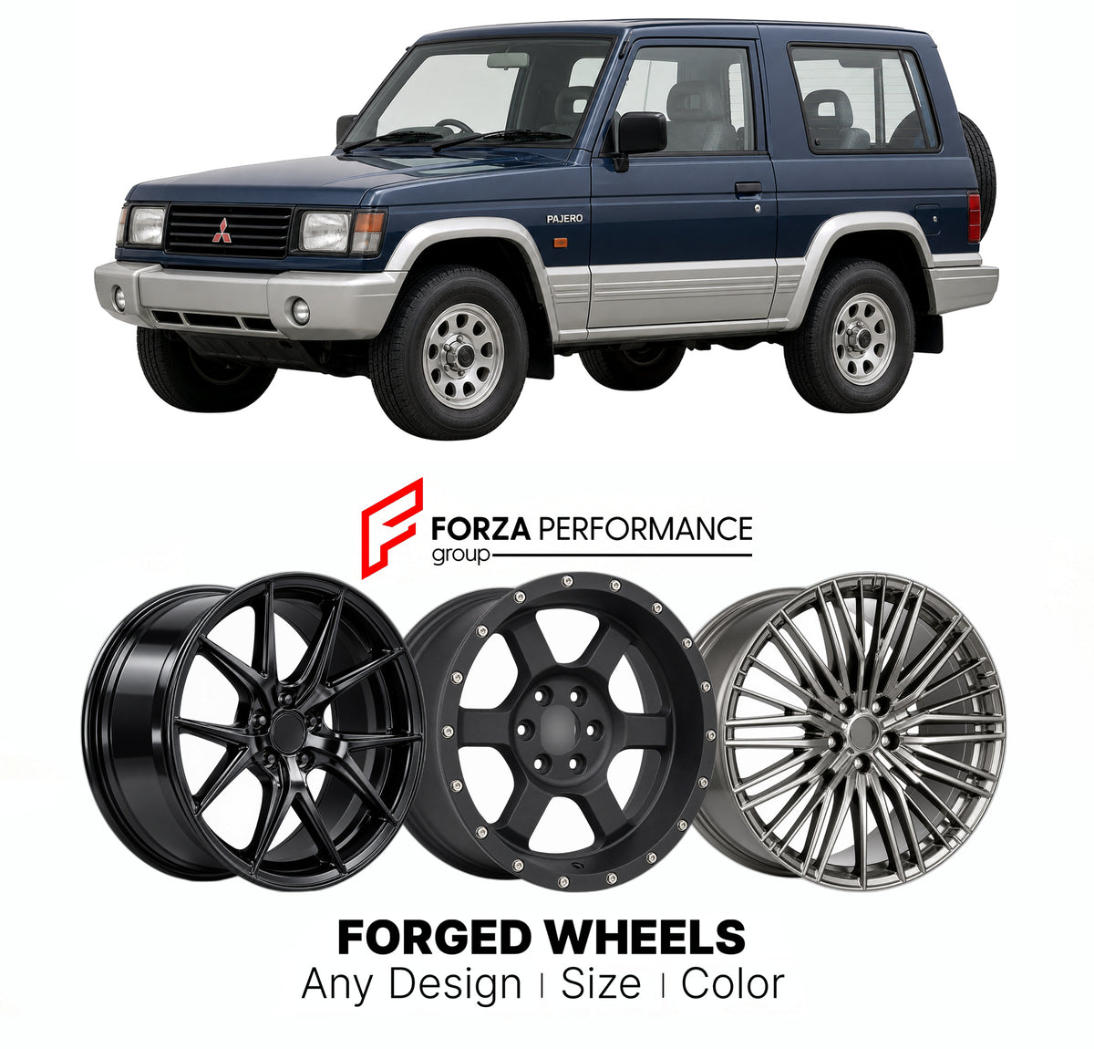 CUSTOM CLASSIC VINTAGE RESTOMOD RETRO OLD SCHOOL FORGED WHEELS RIMS for MITSUBISHI PAJERO MONTERO SHOGUN V20 V40 1991 - 1996

Custom forged wheels for Mitsubishi Pajero Montero Shogun V20 V40 1991 - 1996. Classic, vintage, restomod and retro JDM wheel designs made to order in custom sizes, offsets, colors and finishes with guaranteed fitment.

We manufacture premium quality forged wheels rims for Mitsubishi Pajero Montero Shogun V20 V40 1991 - 1996 in any design, size, color.

JDM WHEEL DESIGNS: our Japanes