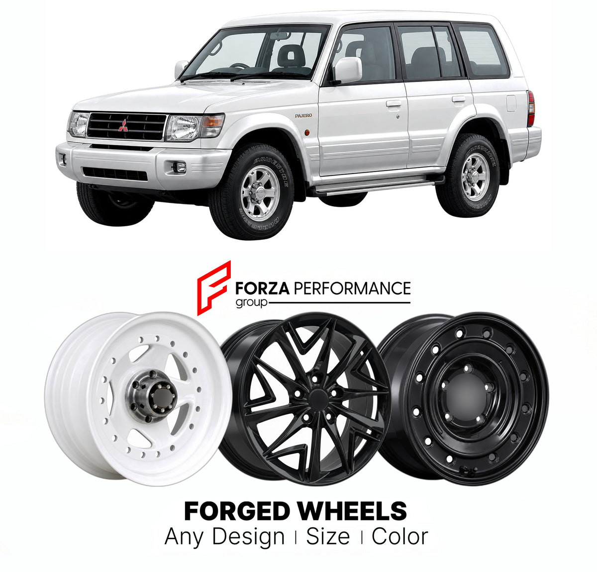 CUSTOM CLASSIC VINTAGE RESTOMOD RETRO OLD SCHOOL FORGED WHEELS RIMS for MITSUBISHI PAJERO MONTERO SHOGUN V20 V40 FACELIFT 1997 - 1999

Custom forged wheels for Mitsubishi Pajero Montero Shogun V20 V40 Facelift 1997 - 1999. Classic, vintage, restomod and retro JDM wheel designs made to order in custom sizes, offsets, colors and finishes with guaranteed fitment.

We manufacture premium quality forged wheels rims for Mitsubishi Pajero Montero Shogun V20 V40 Facelift 1997 - 1999 in any design, size, color.

JDM