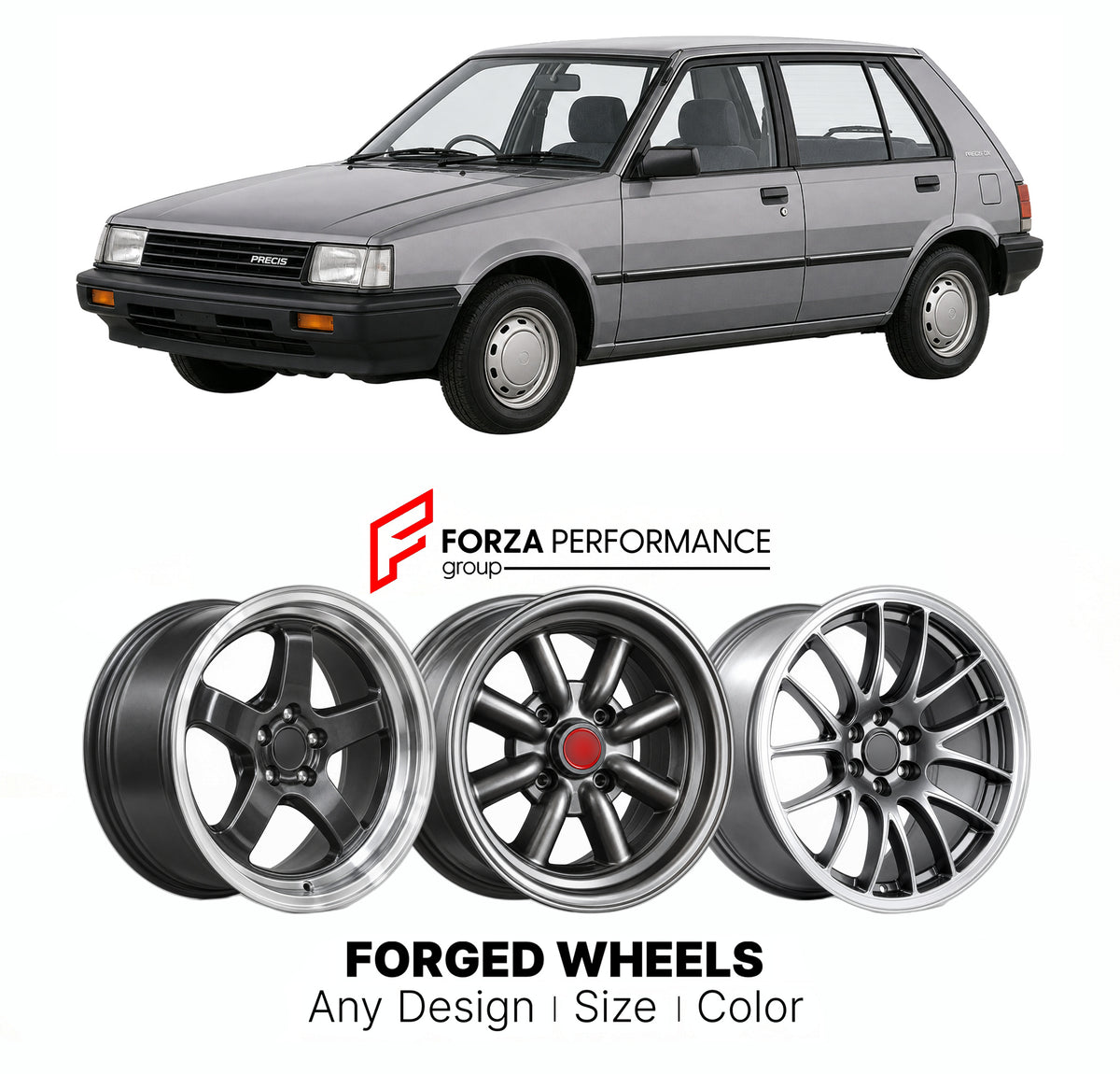 CUSTOM CLASSIC VINTAGE RESTOMOD RETRO OLD SCHOOL FORGED WHEELS RIMS for MITSUBISHI PRECIS 1987 - 1994

Custom forged wheels for Mitsubishi Precis 1987 - 1994. Classic, vintage, restomod and retro JDM wheel designs made to order in custom sizes, offsets, colors and finishes with guaranteed fitment.

We manufacture premium quality forged wheels rims for Mitsubishi Precis 1987 - 1994 in any design, size, color.

JDM WHEEL DESIGNS: our Japanese collection for hatchbacks, kei cars and MPVs includes designs inspi