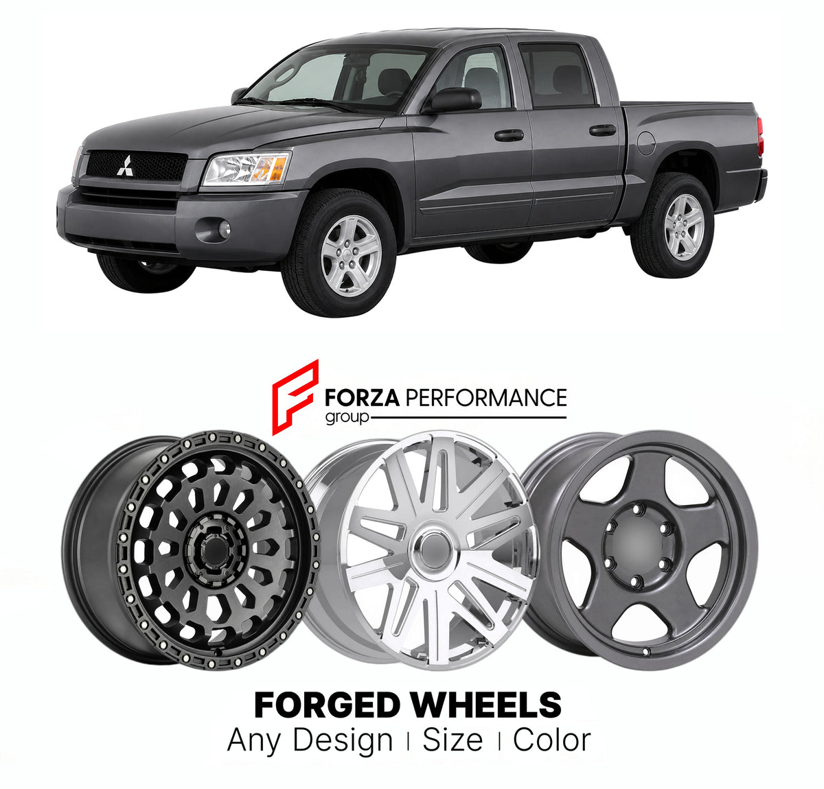 FORGED WHEELS RIMS for MITSUBISHI RAIDER ND 2005 - 2009

Custom forged wheels for Mitsubishi Raider ND 2005 - 2009. Made-to-order monoblock, 2-piece and 3-piece rims in custom sizes, offsets, colors and finishes with guaranteed fitment.

We manufacture premium quality forged wheels rims for Mitsubishi Raider ND 2005 - 2009 in any design, size, color.

JDM WHEEL DESIGNS: our Japanese collection for SUVs and pickups includes designs inspired by Bradley V, Method Race Wheels, Forgiato, Kuhl Racing, Mugen, TRD,