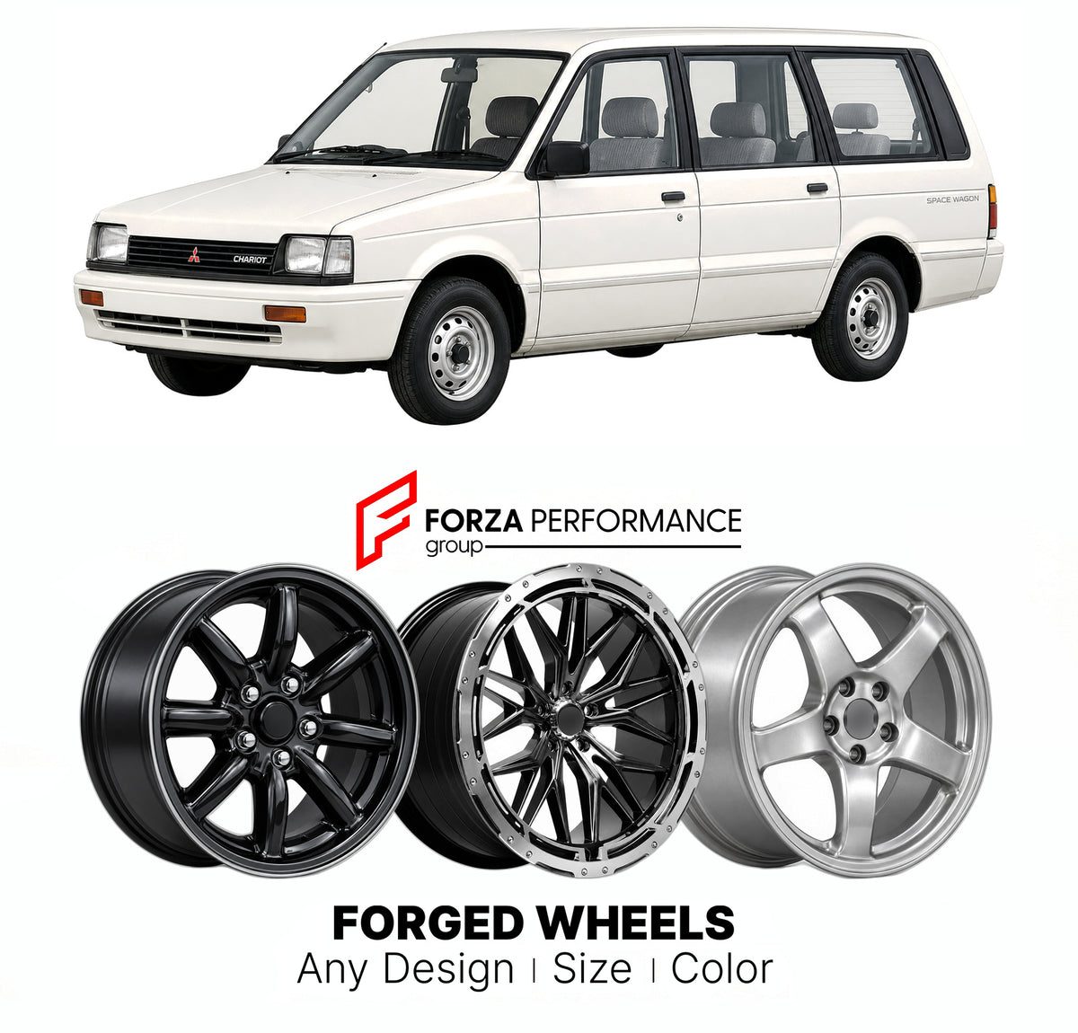 CUSTOM CLASSIC VINTAGE RESTOMOD RETRO OLD SCHOOL FORGED WHEELS RIMS for MITSUBISHI SPACE WAGON CHARIOT D00 1983 - 1991

Custom forged wheels for Mitsubishi Space Wagon Chariot D00 1983 - 1991. Classic, vintage, restomod and retro JDM wheel designs made to order in custom sizes, offsets, colors and finishes with guaranteed fitment.

We manufacture premium quality forged wheels rims for Mitsubishi Space Wagon Chariot D00 1983 - 1991 in any design, size, color.

JDM WHEEL DESIGNS: our Japanese collection for h