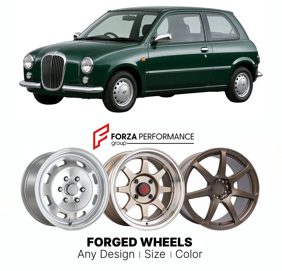 CUSTOM CLASSIC VINTAGE RESTOMOD RETRO OLD SCHOOL FORGED WHEELS RIMS for MITSUOKA RAY CAROL 1996 - 2004

Custom forged wheels for Mitsuoka Ray Carol 1996 - 2004. Classic, vintage, restomod and retro JDM wheel designs made to order in custom sizes, offsets, colors and finishes with guaranteed fitment.

We manufacture premium quality forged wheels rims for Mitsuoka Ray Carol 1996 - 2004 in any design, size, color.

JDM WHEEL DESIGNS: our Japanese collection for hatchbacks, kei cars and MPVs includes designs in