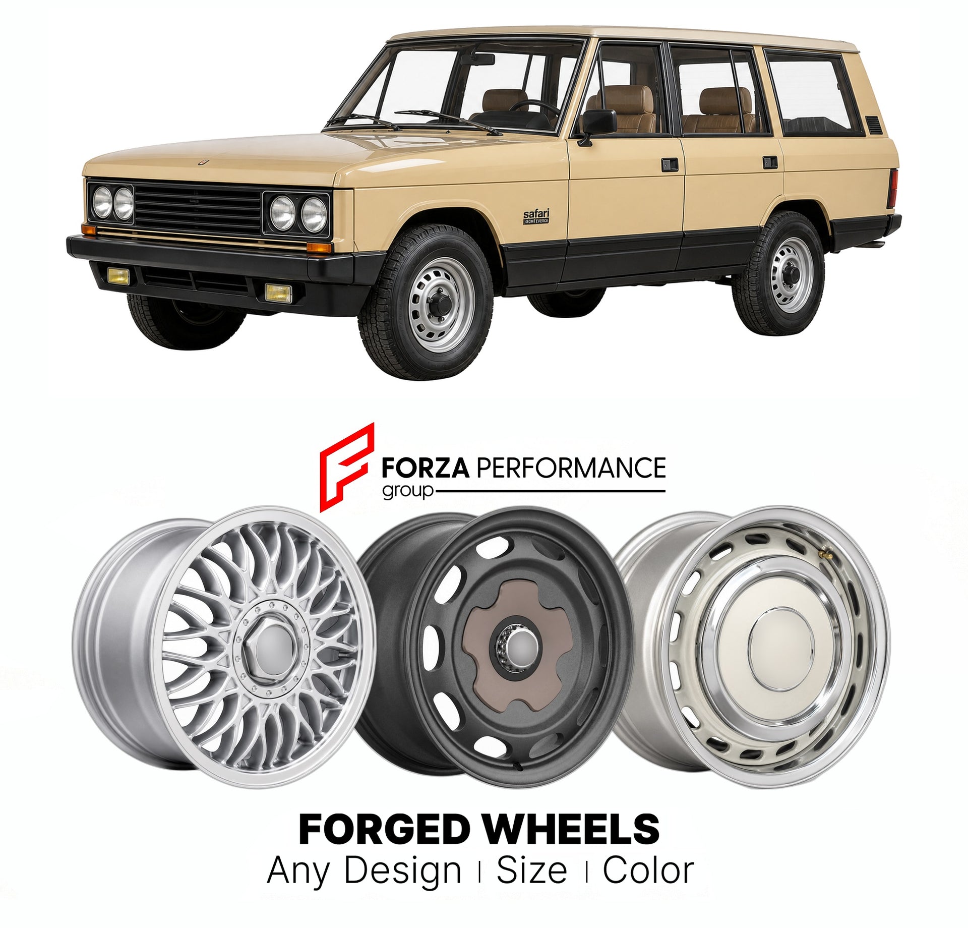 CUSTOM CLASSIC VINTAGE RESTOMOD RETRO OLD SCHOOL FORGED WHEELS RIMS for MONTEVERDI SAFARI INTERNATIONAL 1976 - 1982

Custom forged wheels for Monteverdi Safari International 1976 - 1982. Classic, vintage, restomod wheel designs made to order in custom sizes, offsets, colors and finishes.

We manufacture premium quality forged wheels rims for Monteverdi Safari International 1976 - 1982 in any design, size, color.

THIS WHEEL DESIGN CAN BE CUSTOM-MADE FOR YOUR CAR IN ANY SIZE AND COLOR OPTIONS
Available in mo