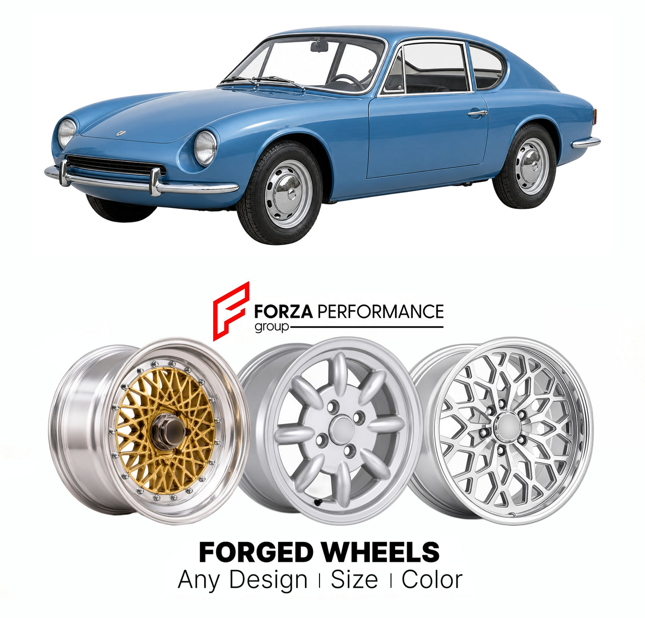 CUSTOM CLASSIC VINTAGE RESTOMOD RETRO OLD SCHOOL FORGED WHEELS RIMS for MORETTI 850 SPORTIVA 1964 - 1969

Custom forged wheels for Moretti 850 Sportiva 1964 - 1969. Classic, vintage, restomod wheel designs made to order in custom sizes, offsets, colors and finishes.

We manufacture premium quality forged wheels rims for Moretti 850 Sportiva 1964 - 1969 in any design, size, color.

THIS WHEEL DESIGN CAN BE CUSTOM-MADE FOR YOUR CAR IN ANY SIZE AND COLOR OPTIONS
Available in monoblock, 2-piece, 3-piece, duoblo