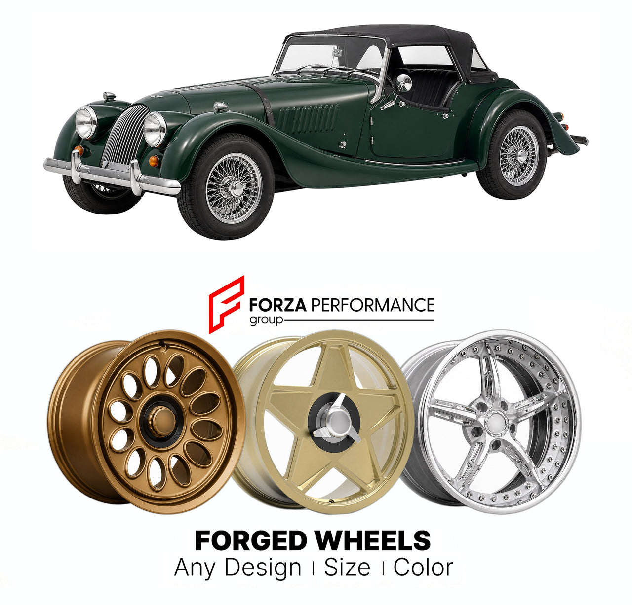 CUSTOM CLASSIC VINTAGE RESTOMOD RETRO OLD SCHOOL FORGED WHEELS RIMS for MORGAN 4/4 1600 1968 - 1993

Custom forged wheels for Morgan 4/4 1600 1968 - 1993. Classic, vintage, restomod wheel designs made to order in custom sizes, offsets, colors and finishes.

We manufacture premium quality forged wheels rims for Morgan 4/4 1600 1968 - 1993 in any design, size, color.

THIS WHEEL DESIGN CAN BE CUSTOM-MADE FOR YOUR CAR IN ANY SIZE AND COLOR OPTIONS
Available in monoblock, 2-piece, 3-piece, duoblock, beadlock
3D