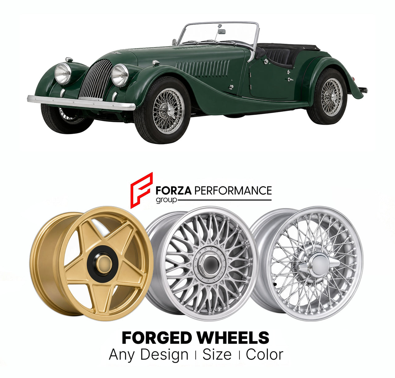 CUSTOM CLASSIC VINTAGE RESTOMOD RETRO OLD SCHOOL FORGED WHEELS RIMS for MORGAN PLUS 4 CLASSIC 1950 - 2000

Custom forged wheels for Morgan Plus 4 Classic 1950 - 2000. Classic, vintage, restomod wheel designs made to order in custom sizes, offsets, colors and finishes.

We manufacture premium quality forged wheels rims for Morgan Plus 4 Classic 1950 - 2000 in any design, size, color.

THIS WHEEL DESIGN CAN BE CUSTOM-MADE FOR YOUR CAR IN ANY SIZE AND COLOR OPTIONS
Available in monoblock, 2-piece, 3-piece, duo