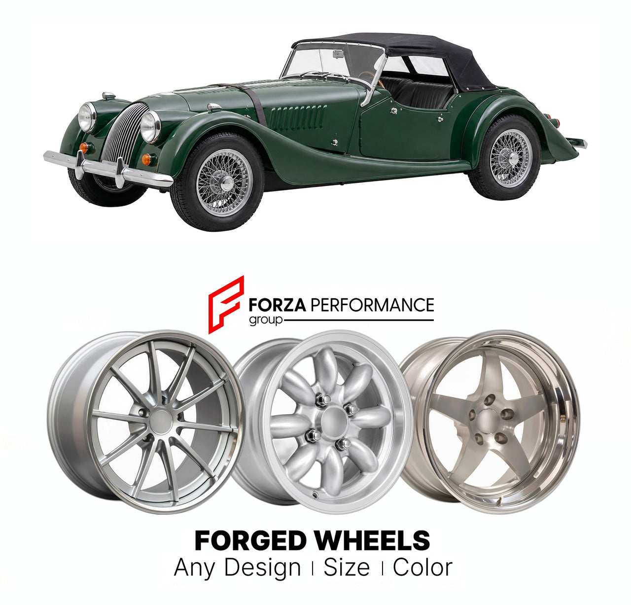 CUSTOM CLASSIC VINTAGE RESTOMOD RETRO OLD SCHOOL FORGED WHEELS RIMS for MORGAN PLUS 8 1968 - 2004

Custom forged wheels for Morgan Plus 8 1968 - 2004. Classic, vintage, restomod wheel designs made to order in custom sizes, offsets, colors and finishes.

We manufacture premium quality forged wheels rims for Morgan Plus 8 1968 - 2004 in any design, size, color.

THIS WHEEL DESIGN CAN BE CUSTOM-MADE FOR YOUR CAR IN ANY SIZE AND COLOR OPTIONS
Available in monoblock, 2-piece, 3-piece, duoblock, beadlock
3D wheel