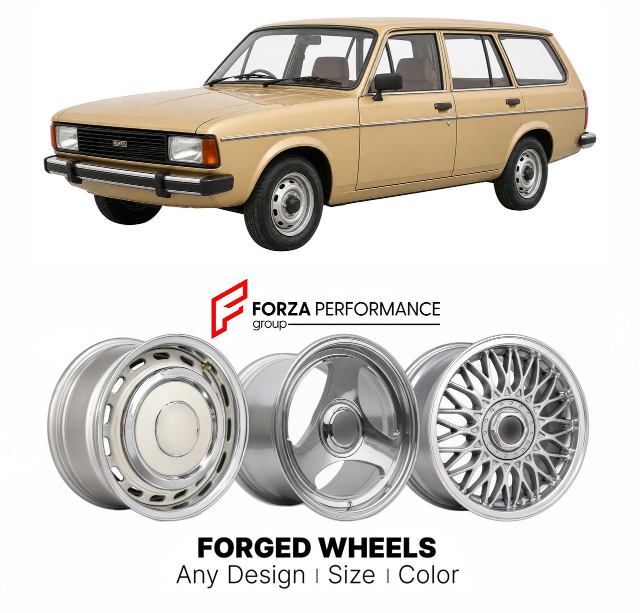 CUSTOM CLASSIC VINTAGE RESTOMOD RETRO OLD SCHOOL FORGED WHEELS RIMS for MORRIS ITAL 1980 - 1984

Custom forged wheels for Morris Ital 1980 - 1984. Classic, vintage, restomod wheel designs made to order in custom sizes, offsets, colors and finishes.

We manufacture premium quality forged wheels rims for Morris Ital 1980 - 1984 in any design, size, color.

THIS WHEEL DESIGN CAN BE CUSTOM-MADE FOR YOUR CAR IN ANY SIZE AND COLOR OPTIONS
Available in monoblock, 2-piece, 3-piece, duoblock, beadlock
3D wheel rende