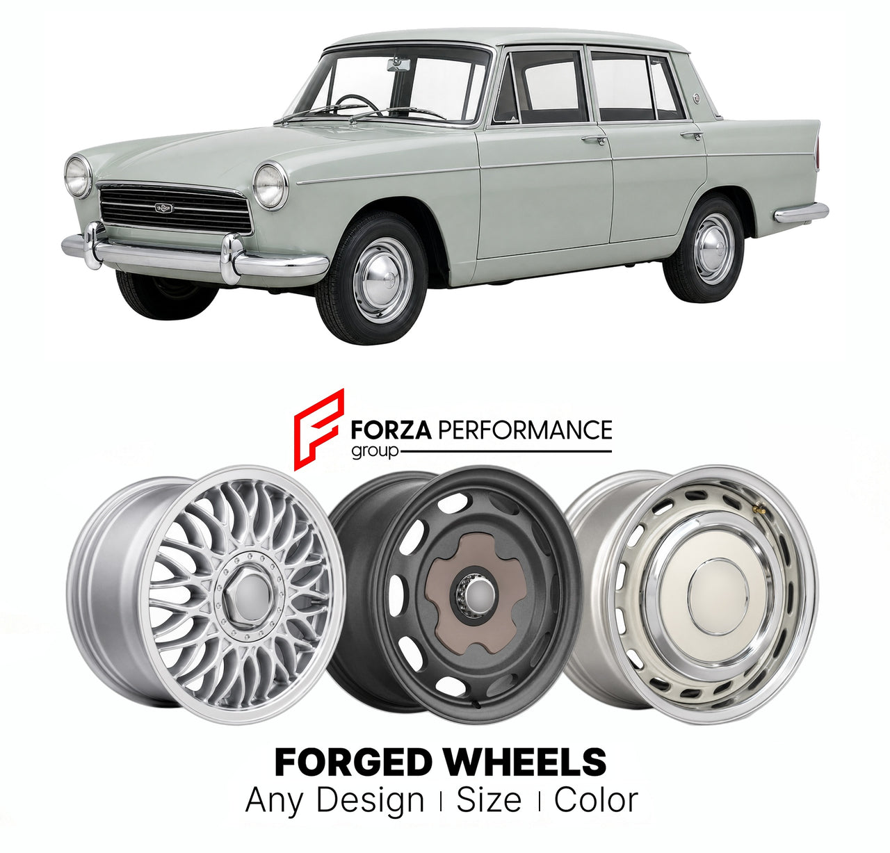 CUSTOM CLASSIC VINTAGE RESTOMOD RETRO OLD SCHOOL FORGED WHEELS RIMS for MORRIS OXFORD SERIES V VI 1959 - 1971

Custom forged wheels for Morris Oxford Series V VI 1959 - 1971. Classic, vintage, restomod wheel designs made to order in custom sizes, offsets, colors and finishes.

We manufacture premium quality forged wheels rims for Morris Oxford Series V VI 1959 - 1971 in any design, size, color.

THIS WHEEL DESIGN CAN BE CUSTOM-MADE FOR YOUR CAR IN ANY SIZE AND COLOR OPTIONS
Available in monoblock, 2-piece, 