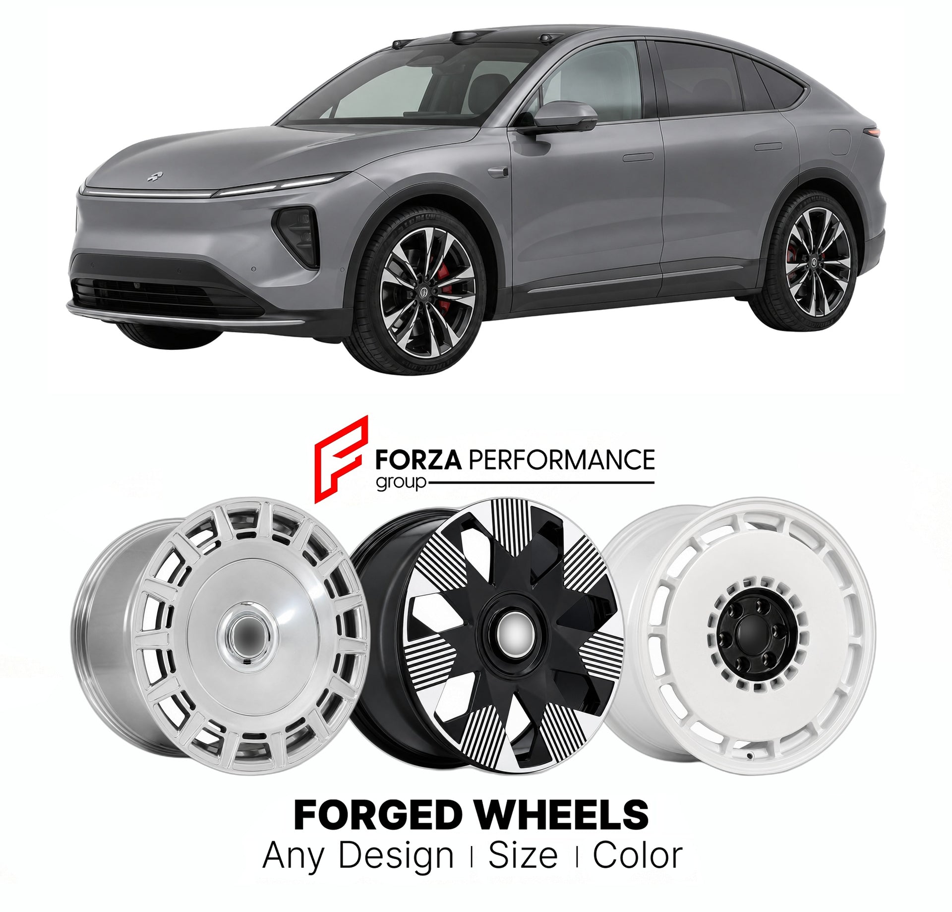Custom forged wheels for NIO EC6 2023+. Made-to-order monoblock, 2-piece and 3-piece wheels in custom sizes, offsets, colors and finishes with guaranteed vehicle fitment.

We manufacture premium quality forged wheels rims for NIO EC6 2023+ in any design, size, color.

THIS WHEEL DESIGN CAN BE CUSTOM-MADE FOR YOUR CAR IN ANY SIZE AND COLOR OPTIONS
Available in monoblock, 2-piece, 3-piece, duoblock, beadlock
3D wheel renderings are provided according to the exact dimensions and specifications requested by the