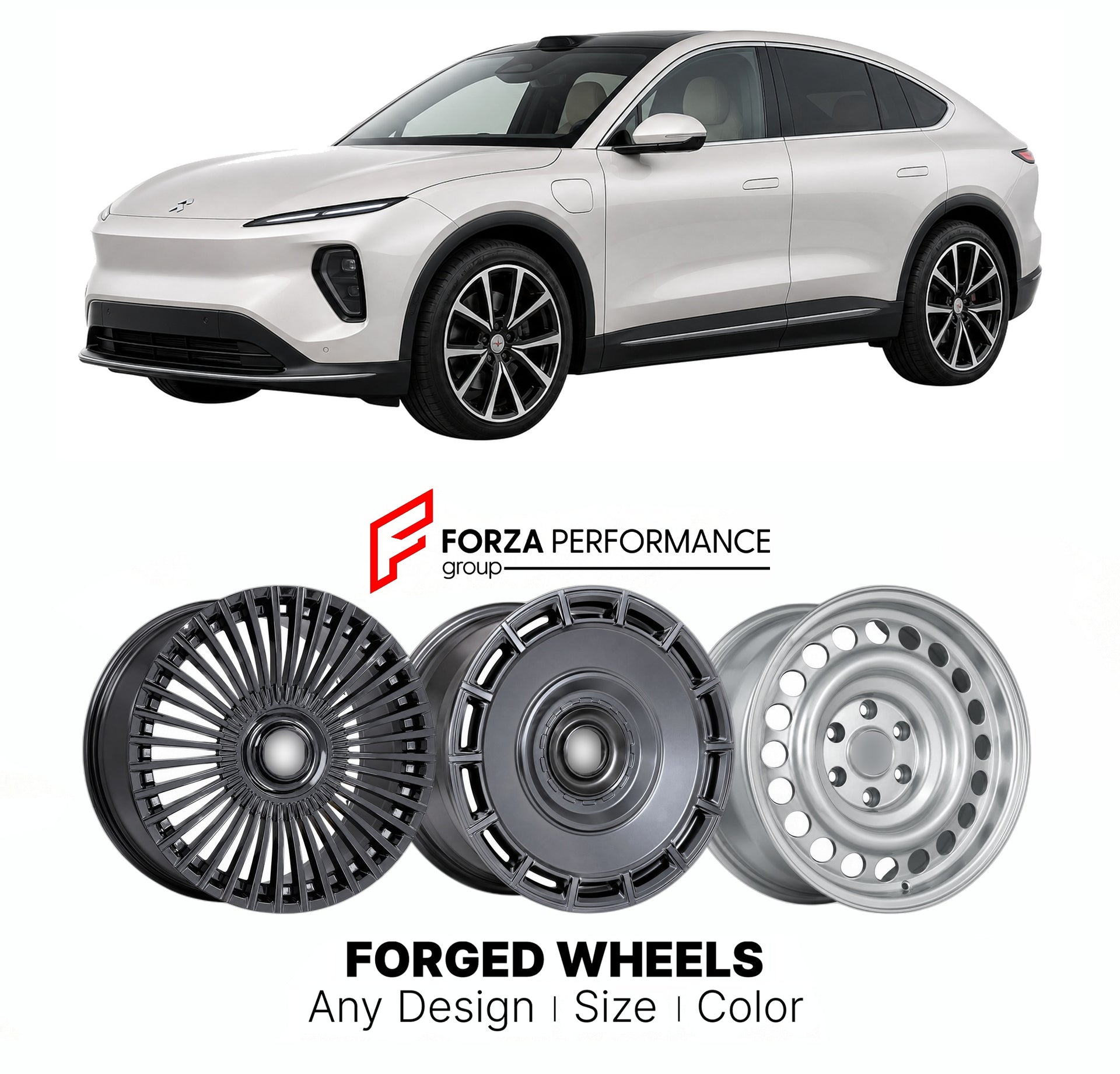 Custom forged wheels for NIO EC7 2023+. Made-to-order monoblock, 2-piece and 3-piece wheels in custom sizes, offsets, colors and finishes with guaranteed vehicle fitment.

We manufacture premium quality forged wheels rims for NIO EC7 2023+ in any design, size, color.

THIS WHEEL DESIGN CAN BE CUSTOM-MADE FOR YOUR CAR IN ANY SIZE AND COLOR OPTIONS
Available in monoblock, 2-piece, 3-piece, duoblock, beadlock
3D wheel renderings are provided according to the exact dimensions and specifications requested by the