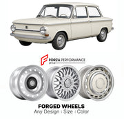 CUSTOM CLASSIC VINTAGE RESTOMOD RETRO OLD SCHOOL FORGED WHEELS RIMS for NSU Prinz 4 1961 - 1973

Custom forged wheels for NSU Prinz 4 1961 - 1973. Classic, vintage, restomod wheel designs made to order in custom sizes, offsets, colors and finishes.

We manufacture premium quality forged wheels rims for NSU Prinz 4 1961 - 1973 in any design, size, color.

THIS WHEEL DESIGN CAN BE CUSTOM-MADE FOR YOUR CAR IN ANY SIZE AND COLOR OPTIONS
Available in monoblock, 2-piece, 3-piece, duoblock, beadlock
3D wheel rende