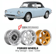 CUSTOM CLASSIC VINTAGE RESTOMOD RETRO OLD SCHOOL FORGED WHEELS RIMS for NSU SPIDER WANKEL 1964 - 1967

Custom forged wheels for NSU Spider Wankel 1964 - 1967. Classic, vintage, restomod wheel designs made to order in custom sizes, offsets, colors and finishes.

We manufacture premium quality forged wheels rims for NSU Spider Wankel 1964 - 1967 in any design, size, color.

THIS WHEEL DESIGN CAN BE CUSTOM-MADE FOR YOUR CAR IN ANY SIZE AND COLOR OPTIONS
Available in monoblock, 2-piece, 3-piece, duoblock, beadl